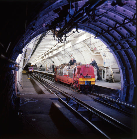 Loading the locomotive at the platform, taken from the tunnel. c.1969