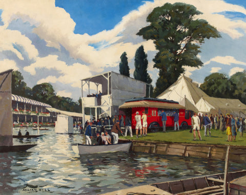 Poster artwork depicting the GPO's Mobile Post Office at Henley Regatta